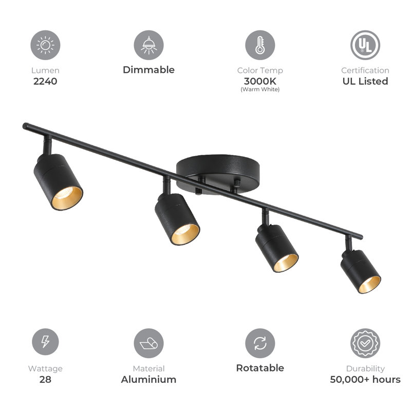 Vidalite Modern LED Track Light Kit, 7W Four Bulb With Rotating Heads, 3000K Modern Interior
